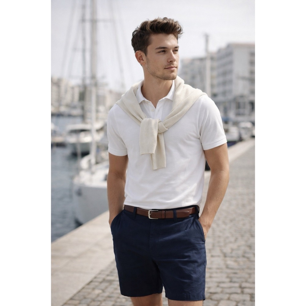 Ralph Lauren Purple Label Linen Shorts 40 Navy Italy Tailored Luxury Minimalist